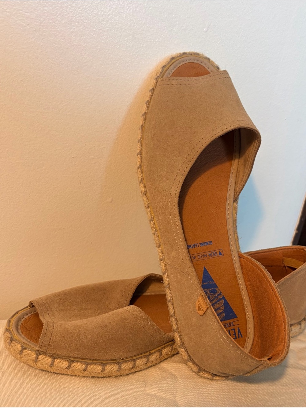 Women’s Tan Espadrille Peep-Toe Flats - Suede Upper